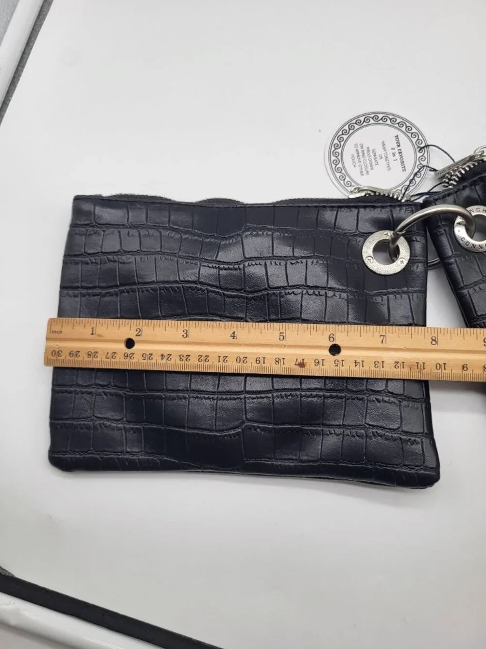 French Connection Dale Double Slim Pouches Croc Print Black Travel Accessory